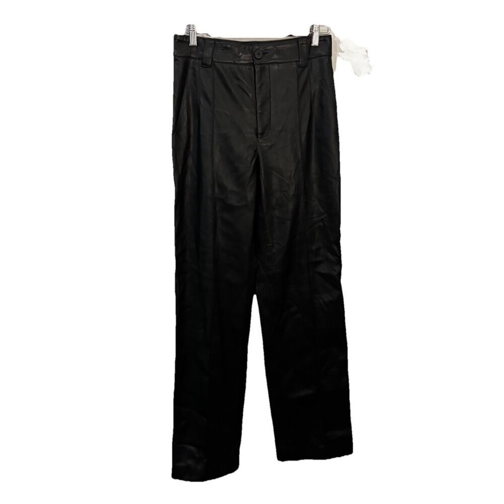 Zara Black Faux Vegan Leather Wide Leg Pants High Rise Women's  Size Small